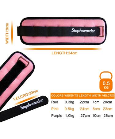 Steppofard 0.3kg to 1.0kg Weight Cuffs Set - Adjustable Foot/Wrist Weights for Fitness Running Jogging Gym - 2x0.5kg Pink - Buy Online on GoSupps.com