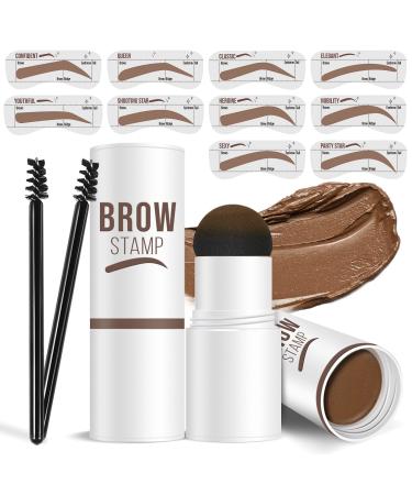 Cilrofelr Eyebrow Stamp and Stencil Kit One Step Eyebrow Stamp and Shaping Kit with 10 eyebrow stencils Brow Stamp Kit Light Brown/Soft brown Long Lasting Waterproof and Smudge-proof