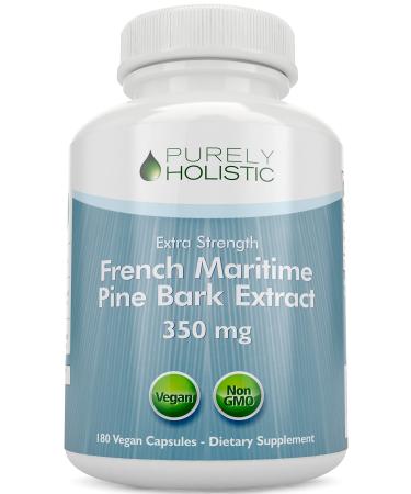 Purely Holistic Pine Bark Extract 350mg 180 Vegan Capsules 95% Proanthocyanidins - French Maritime Pine Bark Extract - Non GMO & Pesticide Free Antioxidant Supplement