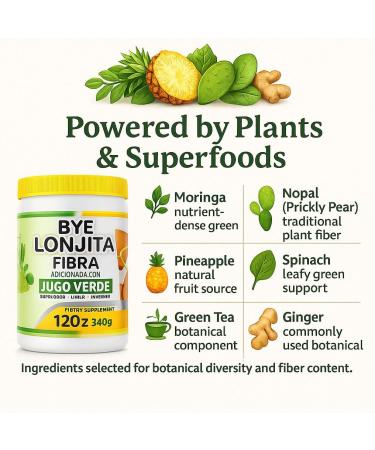 Fibra Natural-Dietary Supplement 12 oz Plant-Based Fiber Blend w/Ginger Green Tea Spinach Moringa Nopal Pineapple & Maca Digestive & Gut Wellness Support Vegan Non-GMO By BexpertsUSA Panza. - Buy Online on GoSupps.com
