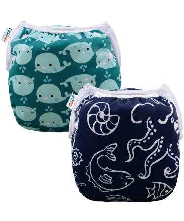 Alvababy swimming diapers 2 pieces of baby toddler infant Snap One size reusably adjustable 0-2 years of baby young girls SW18-21-DE SW18-21 0-2 years (2 Pack) - Buy Online on GoSupps.com