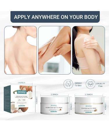 Body Butter Set of 2 - Coconut & Shea Cream for Dry Skin | Hydrating Nourishing Moisturizer Gift for Women | Natural Scent 3.53oz Each - Buy Online on GoSupps.com