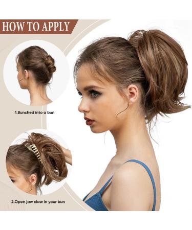Short Ponytail Hair Extension Claw Clip | Bendable Metals | Messy Bun | Black/Brown 8 inch - Buy Online on GoSupps.com