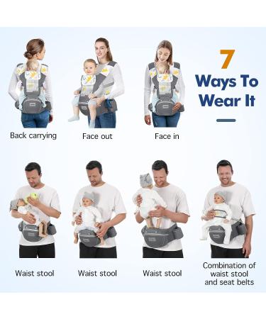 Zooawa 7 in 1 Baby Carrier with Lumbar Support - Soft Breathable Infant Holder for 0-36 Months - Gray - Buy Online on GoSupps.com