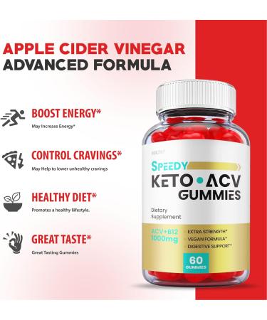 Speedy Keto ACV Gummies - Advanced Formula for Weight Loss - Vegan 1000mg with Apple Cider Vinegar and Vitamin B12 - 60 Gummies - Buy Online on GoSupps.com