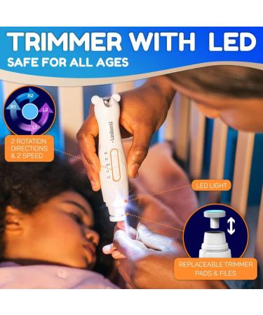 Electric Baby Nail Trimmer Kit with LED Light - Gentle Nail Care for Newborns to Toddlers - Includes Clippers, Scissors, and Grinder - Baby Essentials in White - Buy Online on GoSupps.com