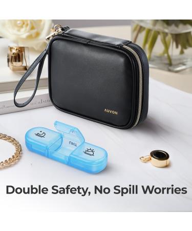 AUVON Weekly Pill Organizer - 3 Times a Day Large Pill Box with PU Leather Bag | Travel Medication Reminder for Vitamins & Supplements - A-Black - Buy Online on GoSupps.com