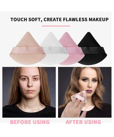 WSYUB 4Pcs Soft Velvet Makeup Puffs - Triangle Blender Pads for Under Eye & Body Powder - Cotton Velour Sponge Tools (White, Black, Beige, Pink) - Buy Online on GoSupps.com