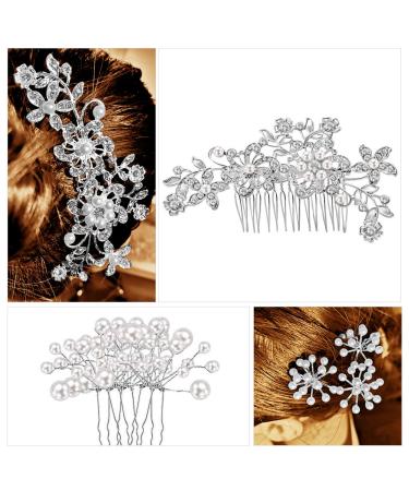 Bridal Wedding Hair Combs - 44 Pcs Pearl Crystal Accessories | Silver Rhinestone Spiral Pins for Brides, Bridesmaids - U Shaped Clips for Women - Buy Online on GoSupps.com