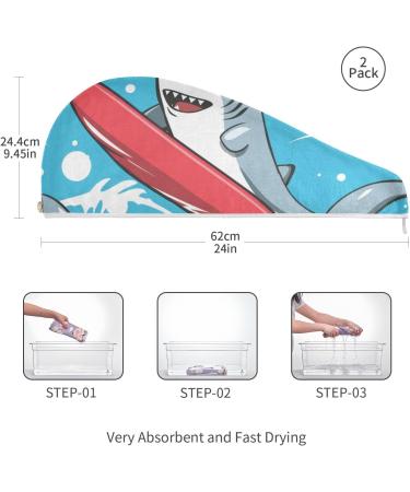 Shark Surfboard Hair Towel 2 Pack | Super Absorbent Quick Dry Hair Turbans for Women & Girls - Buy Online on GoSupps.com