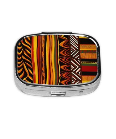 African Striped Printing 2 Compartment Small Pill Case Cute Small Pill Box Purse Pill Boxs Travel Pill Organizer for Pocket Purse and Travel Gifts