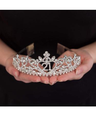 Ella Celebration 21st Birthday Tiara - Silver Heart Crown Headband for Women - Buy Online on GoSupps.com