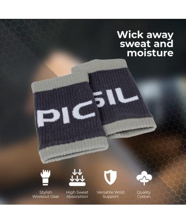 PICSIL Cotton Wrist Sweatbands - Absorbent & Stretchable Bands for Fitness & Tennis - Anti-Chafing - 1 Pair Grey - Buy Online on GoSupps.com