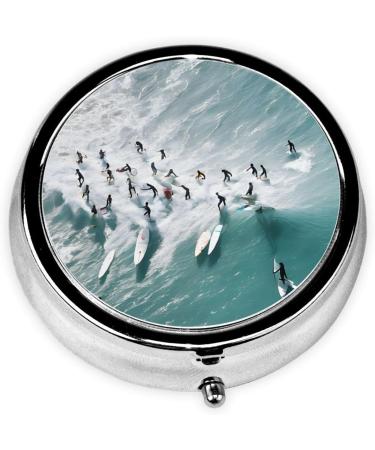 Beach Surf Printed Mini Round Pill Box | 3 Compartment Travel Organizer | Portable Pill Case for Home & Office - Buy Online on GoSupps.com