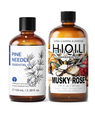 HIQILI 100ML Pine Essential Oil & 150ML Musky Rose Fragrance Oil for DIY Diffuser