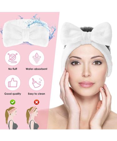 Spa Bowknot Headband for Women - Elastic Coral Fleece Makeup Hair Bands | Wide-Clamp Cosmetic Headband for Shower & Skincare (White) - Buy Online on GoSupps.com