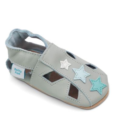 Dotty Fish Soft Leather Baby Shoes with Suede Soles. Toddler Sandals. Non-slip. 0-6 Months to 3-4 Years 2-3 Years Grey Star