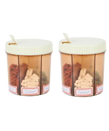 Trenton Gifts 6-Compartment Pill Box for Supplements Medicine Organizer for Men and Women. 2 Pack. 4" H X 4" Diam. Self Adhesive Labels