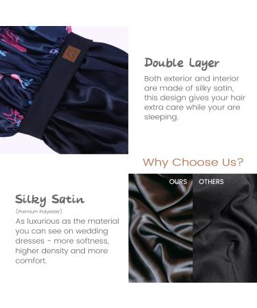 2 Pack Satin Bonnet Set for Curly Hair - Deep Ocean & Black | Women's Silk Sleep Cap & Hair Wrap - Buy Online on GoSupps.com
