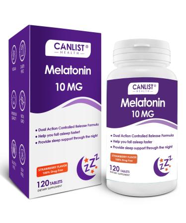 CANLIST Extra Strength Melatonin 10mg Tablets Sleep Support Fall Asleep Faster Non-Habit Forming Sleep Aids for Adults Sleep Cycle Regulation Vegan Non-GMO & Gluten-Free 120 Tablets