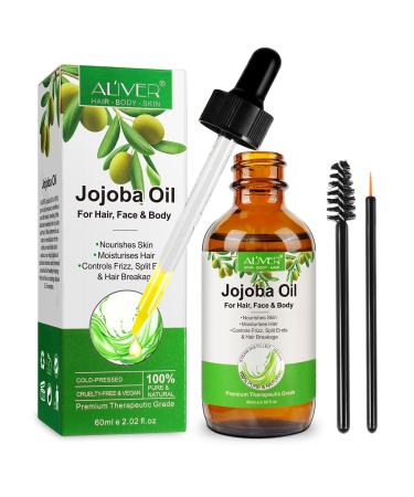 Organic Jojoba Oil 60ml 100% Pure & Natural Cold Pressed Moisturizing Multi-Purpose Jojoba Oil for Face Body Hair Nails Natural Carrier Facial Oil for Gua Sha Massage Suitable for Men