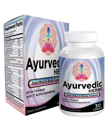Ayurvedic Herbs (All-in-1) Supplement Formula Pills - Ayurveda Mind, Body, Spirit Supplements - Herbal Blend/Complex - Easy to Swallow 30 Capsules