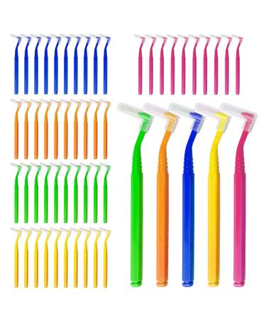 SKHAOVS 50 Pieces Interdental Brushes Dental Brushes for Between Teeth and Gums Gap Brush with Non-Slip Handle Orthodontic Universal Care Teeth Braces CleaningInterspace Cleaning (5Colours)