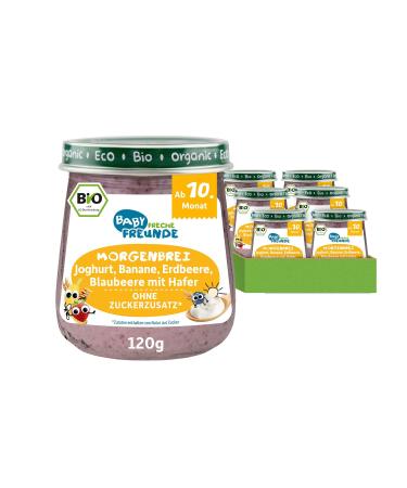 Cheeky Friends Baby Bio Glass Morning Borrugal Joghurt Banana Strawberry Blueberry with oats for babies from 6 months without sugar and additives vegan 6 Pack (6x 120g) - Buy Online on GoSupps.com