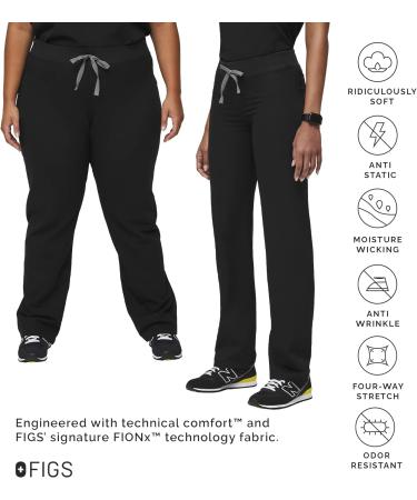 FIGS Livingston Women's Scrub Pants - Yoga Waistband, 2 Pockets, Straight Leg Fit - Black, Regular Medium - Buy Online on GoSupps.com