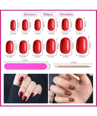 EBANKU 960 Colorful Short False Nails Full Cover Coffin Press on Nails Set with Nail File and Stick - Natural Fake Nails for Women Girls - Buy Online on GoSupps.com