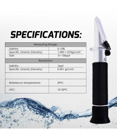 TEKCOPLUS Optics Salinity Refractometer Dual Scale for Marine Industry - 0-10% Salinity, 1.0-1.070 S.G, 0-100ppt | LED Light, Pipettes Included - Buy Online on GoSupps.com