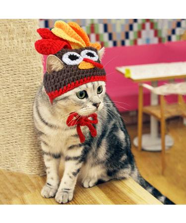 Legendog Cat Costume Turkey Hat Halloween Thanksgiving Party Handmade Crochet Pet Turkey Headgear Costume for Small Dog Kittens Brown - Buy Online on GoSupps.com