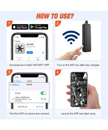 BlueFire Wireless Endoscope IP67 Waterproof WiFi Borescope - 33FT Semi-Rigid Snake Camera for Android/iOS Smartphone - 2MP HD Resolution - Inspection Camera for iPhone Samsung iPad - Buy Online on GoSupps.com