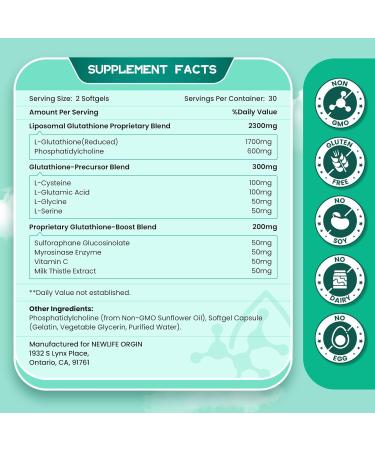 Buy 2800 MG Liposomal Glutathione Softgels - Max Absorption Antioxidant for Healthy Aging | 60 Count Pack of 5 - Buy Online on GoSupps.com