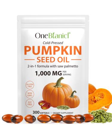 Pumpkin Seed Oil with Saw Palmetto 2-in-1 Formula 300 Softgels Cold Pressed Pure Virgin Oil Supports Hair Urinary Bladder & Prostate Health Non-GMO