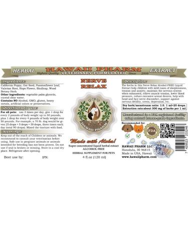 HawaiiPharm Nerve Relax Pet Herbal Supplement 4 oz - Alcohol-Free Natural Liquid Extract for Veterinary Use - Buy Online on GoSupps.com