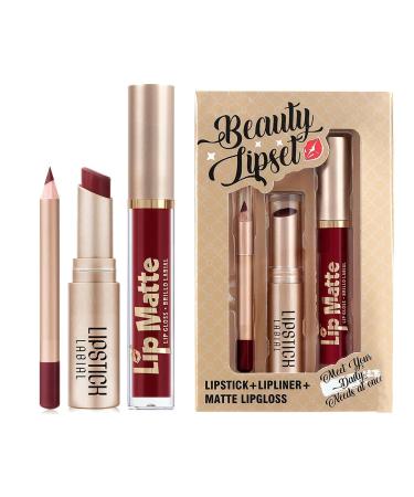 Lipstick and Eyeliner Set - Lipstick and Lip Liner Set | High Pigment Matte Lipstick | Smudge-Proof Lip Gloss for Natural Makeup Non-Stick Cup