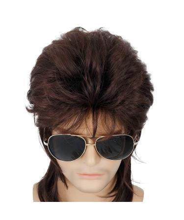 Qnbiar Mens Mullet Wig - Brown Curly 70s 80s Cosplay & Halloween Costume - Retro Disco Punk Rocker Wig - Buy Online on GoSupps.com