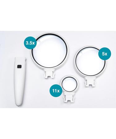 Voca Magnifying Glass with 2 LED Lights | 3.5x/5x/11x Magnification for Seniors | High Clarity Handheld Magnifier for Reading & Exploring - Buy Online on GoSupps.com