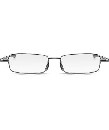 Buy Read Optics Flat Foldable Reading Glasses +1.0 - Compact Metal Design with Narrow Black Case Easy to Transport - Blue-Gray & Gunmetal Colors - Buy Online on GoSupps.com