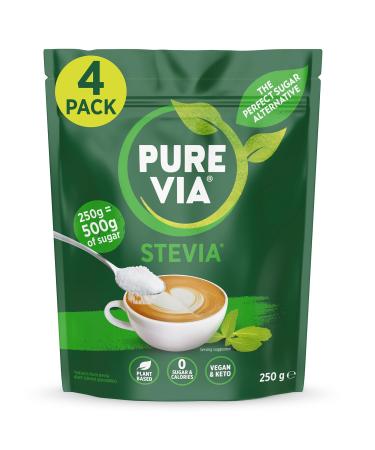 Merisant Pure Via Stevia Sugar Alternative Gluten Free and Zero Calorie Natural Sweetener 250g X 4 Equivalent to 1kg