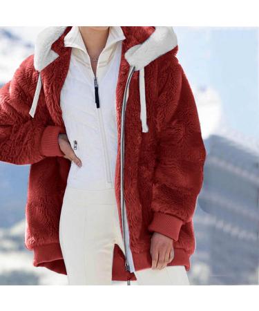 Buy Ronony Women's Plush Teddy Jacket - Cozy Fleece Zip Hoodie for Teen Girls - Stylish Winter Coat in Red - Buy Online on GoSupps.com