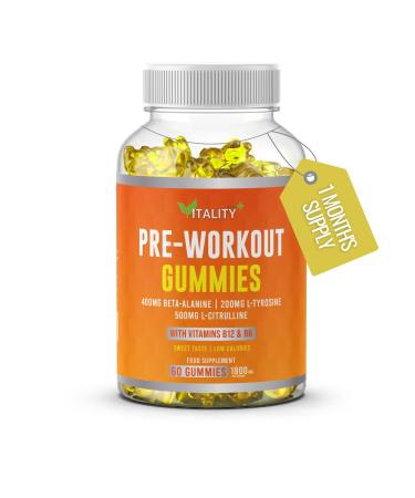 Pre-Workout Gummies with Beta-Alanine | 1800mg | 1 Month's Supply | L-Citrulline L-Tyrosine Taurine Guarana Extract | Vegan | Low Calories