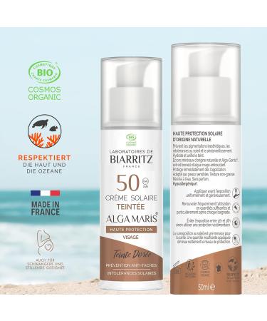 Buy Laboratoires de Biarritz Tinted Sunscreen Face - Gold LSF50 ALGA Maris Bio - Hydrated & Matted - 50ml - Made in France - International Shipping Available - Buy Online on GoSupps.com