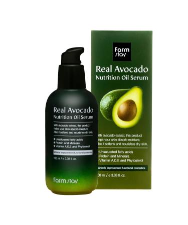 FARMSTAY Real Avocado Nutrition Oil Serum - Hydrating Brightening Serum for Fine Lines and Wrinkles - Avocado Extract - Locks In Moisture - 3.38 oz - Buy Online on GoSupps.com
