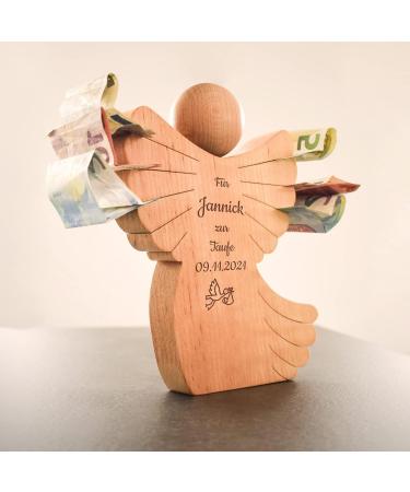 Personalized Holzengel | Engraved Wooden Guardian Angel for Baptism | Unique Baby & Children Gifts | Ideal Godfather Gift for Boys & Girls - Buy Online on GoSupps.com
