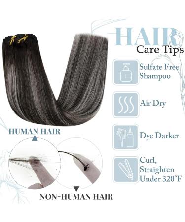 Runature Clip-in Hair Extensions - Real Black Ombre 55cm 120g Human Hair 7Pcs Set - #1B/Silver Premium Quality - Buy Online on GoSupps.com