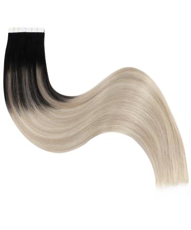 Ugeat 50cm Real Hair Extensions - Black to Ash Blonde Balayage Tape Extensions | Invisible Tape In 50g 20 Pieces - Buy Online on GoSupps.com