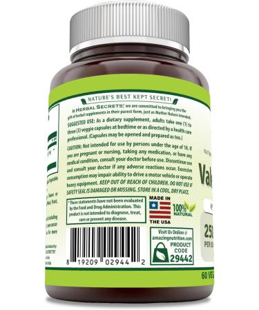 Herbal Secrets Valerian Root Extract 4:1 250 Mg 60 Veggie Capsules Supplement | Non-GMO | Gluten Free | Made in USA - Buy Online on GoSupps.com