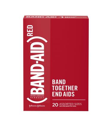 Band-Aid Brand Adhesive Bandages Featuring (Red) Wound Care Protection of Minor Cuts & Scrapes for All Ages Help Support The Fight to End AIDS Assorted Sizes 20 ct 20 Piece Assortment